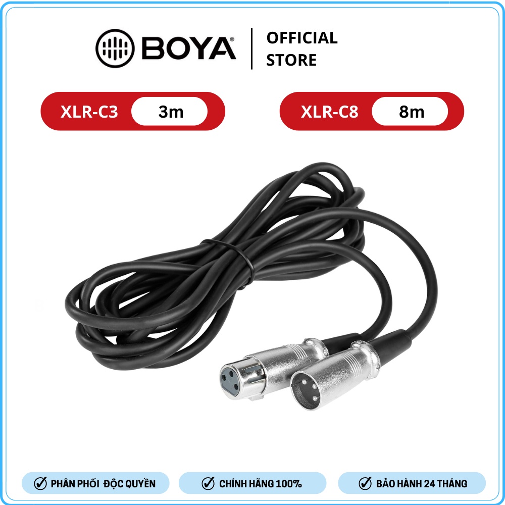 BOYA XLR-C3 (3m) / XLR-C8 (8m) - Hàng Chính Hãng - Cáp Chuyển Đổi Từ Male XLR Sang Female XLR