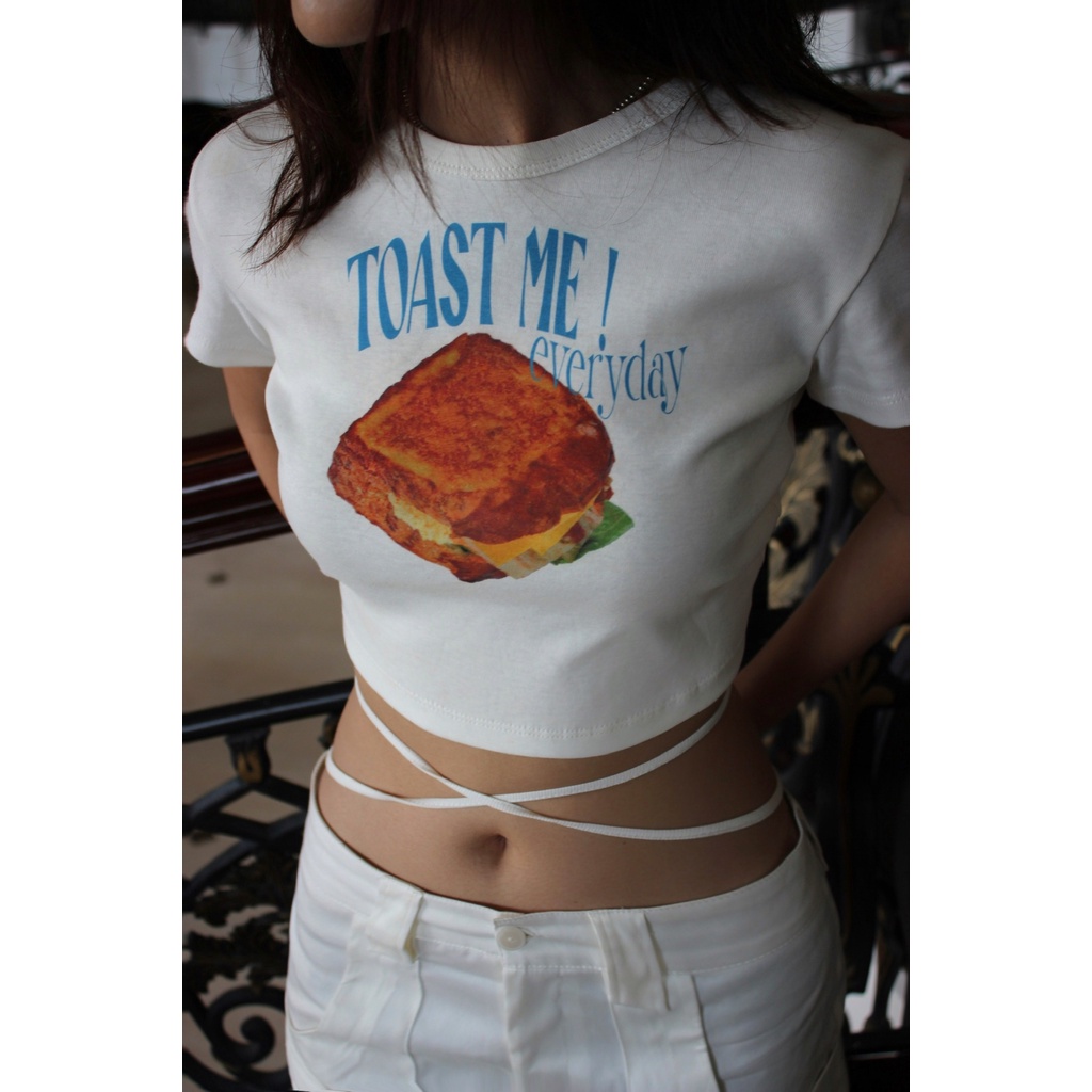 Good Letter H - Áo Thun Crop Top Khoét Lưng Cột Dây - Sandwich Croped Top