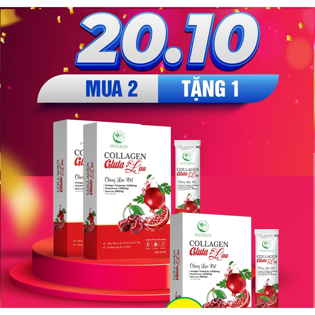 Mua 2 tặng 1 - Thạch trắng da bật tông Gluta LiZa x 20 gói - Trắng da mờ nám tàn nhang, chống lão hoá