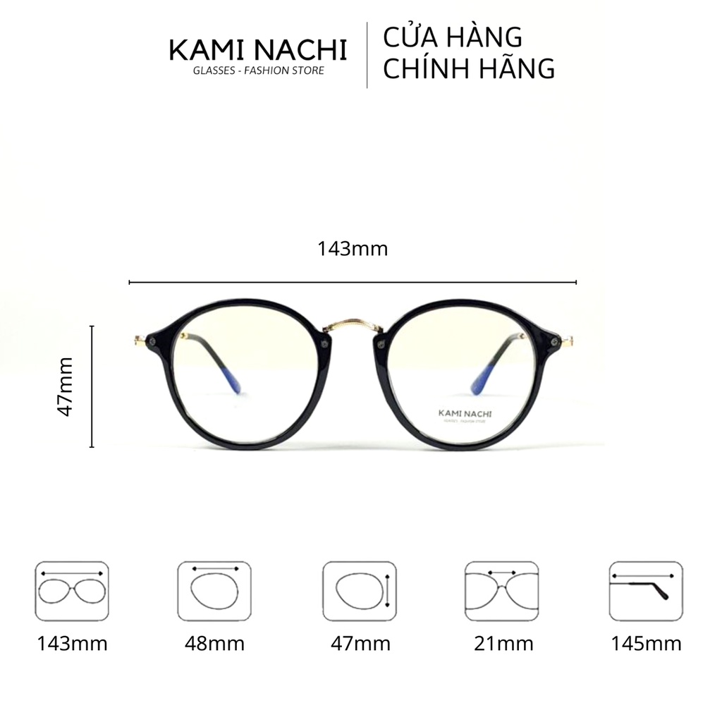 Gọng kính nhựa phối kim loại KAMI NACHI kiểu dáng đơn giản phong cách retro 3449