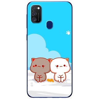 Ốp lưng Samsung Galaxy M21, M31, M51 in hình Mèo mập nền xanh