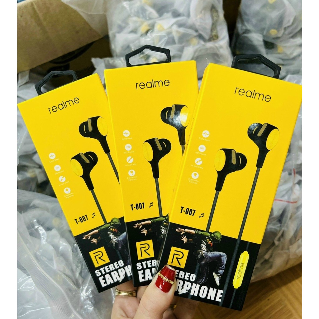 Tai nghe dây stereo Realme T-007 hỗ trợ mic, jack 3.5 cùng thiết kế dây xoắn chống rối đứt - BH 12 tháng lỗi 1 đổi 1 chí