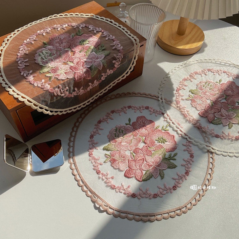 Khăn Trải Bàn Tròn Thêu Ren Đơn Giản Phong Cách Pháp Cổ Điển Trang Trí Nội Thất