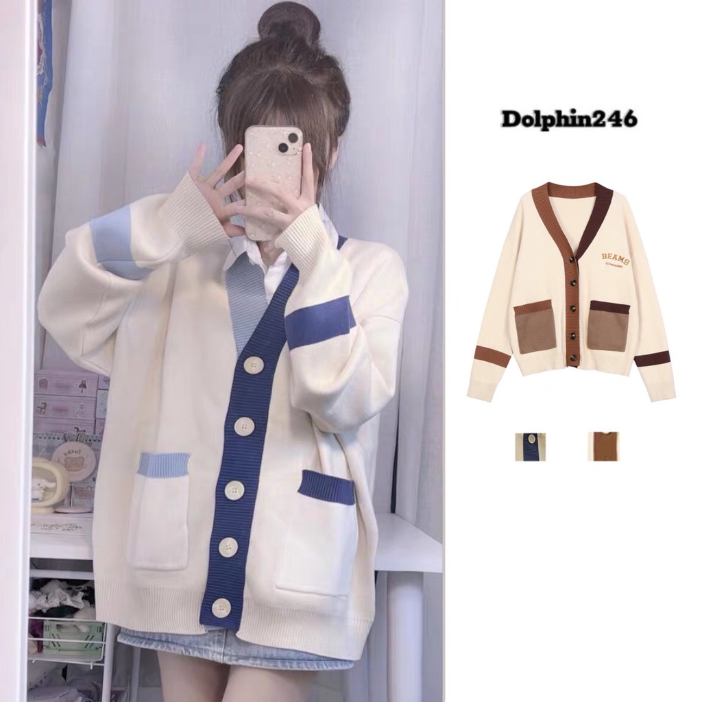 Áo khoác len nữ Cardigan dài tay form dài rộng bigsize thêu chữ đẹp phối 2 màu phong cách mùa đông nữ hot K4T1