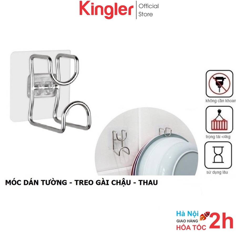 Móc Inox Dán Tường Nhà Tắm, Treo Chậu, Thau, Móc Treo Đồ Đa Năng, Móc Inox Chữ L Gắn Tường Không Khoan Đục. Kingler 2013