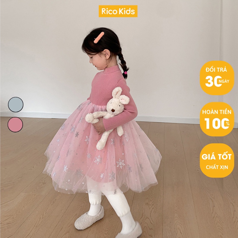 Váy len công chúa cho bé gái từ 8-35kg len tăm mịn dày thiết kế váy xòe bông tuyết kim tuyến chính hãng Ambb mã R045