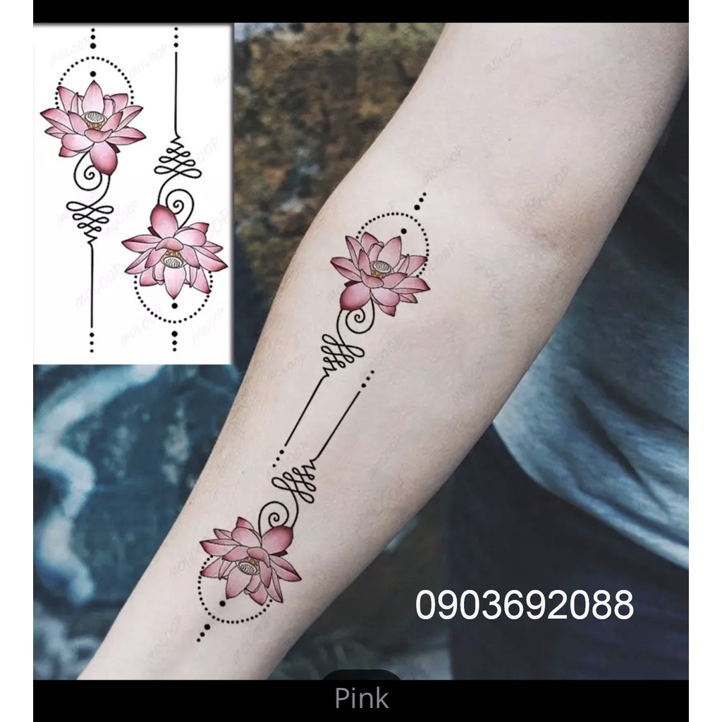 Hình Xăm Dán HCM, Sticker Tattoo Hoa Sen K-303 10.5 x 6cm, Tattoo đẹp 5-7 ngày Ivy Store