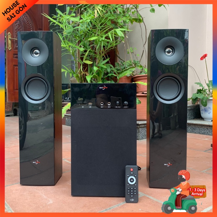 Dàn Loa Karaoke Gia Đình - Loa kệ tivi Skynew SKN-325 vân gỗ, tích hợp karaoke kết nối tivi, Điện thoại