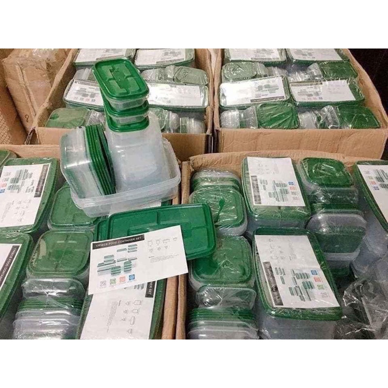 Bộ hộp đựng thực phẩm 17 món - Set 17 hộp nhựa tủ lạnh cao cấp bảo quản đồ ăn