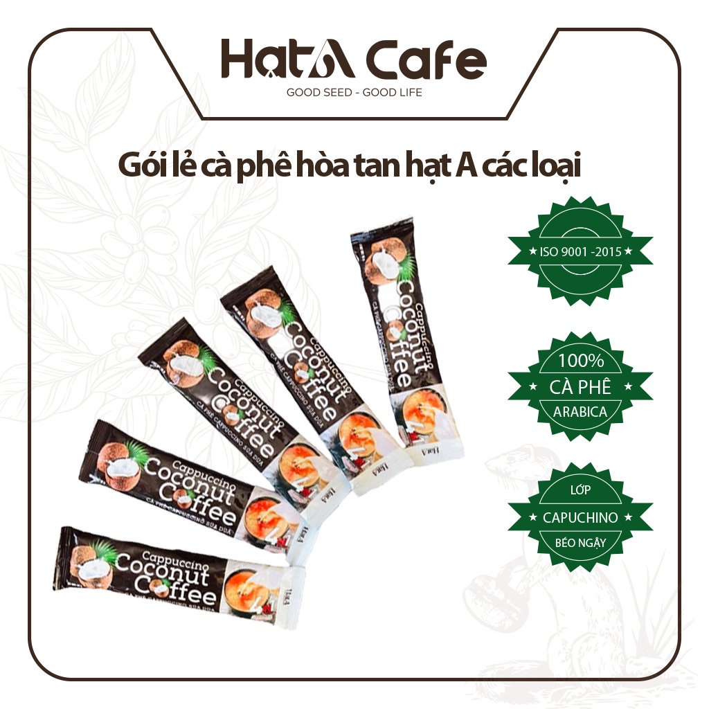 Combo 5 gói cà phê hòa tan Cappuccino Hạt A Cafe 4in1 vị sữa dừa tự nhiên