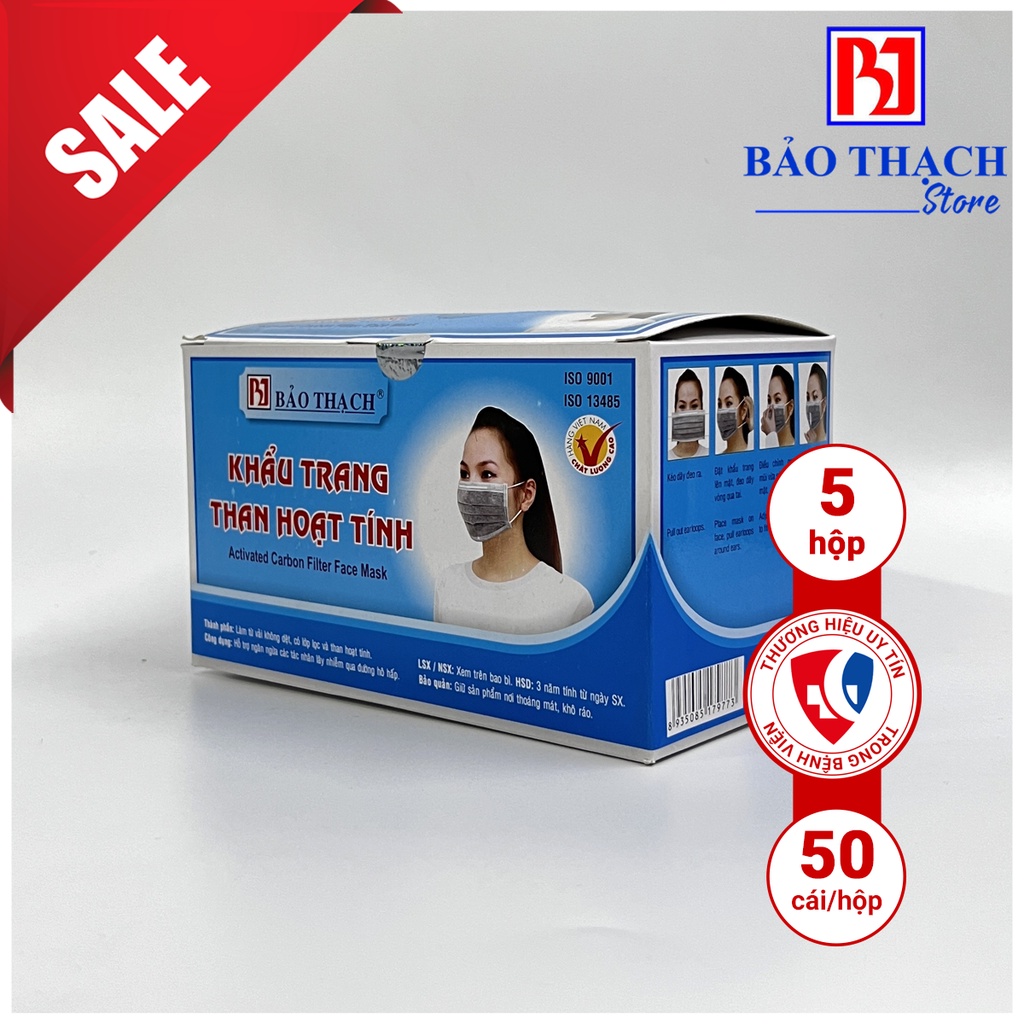 Combo 5 hộp khẩu trang Bảo Thạch than hoạt tính