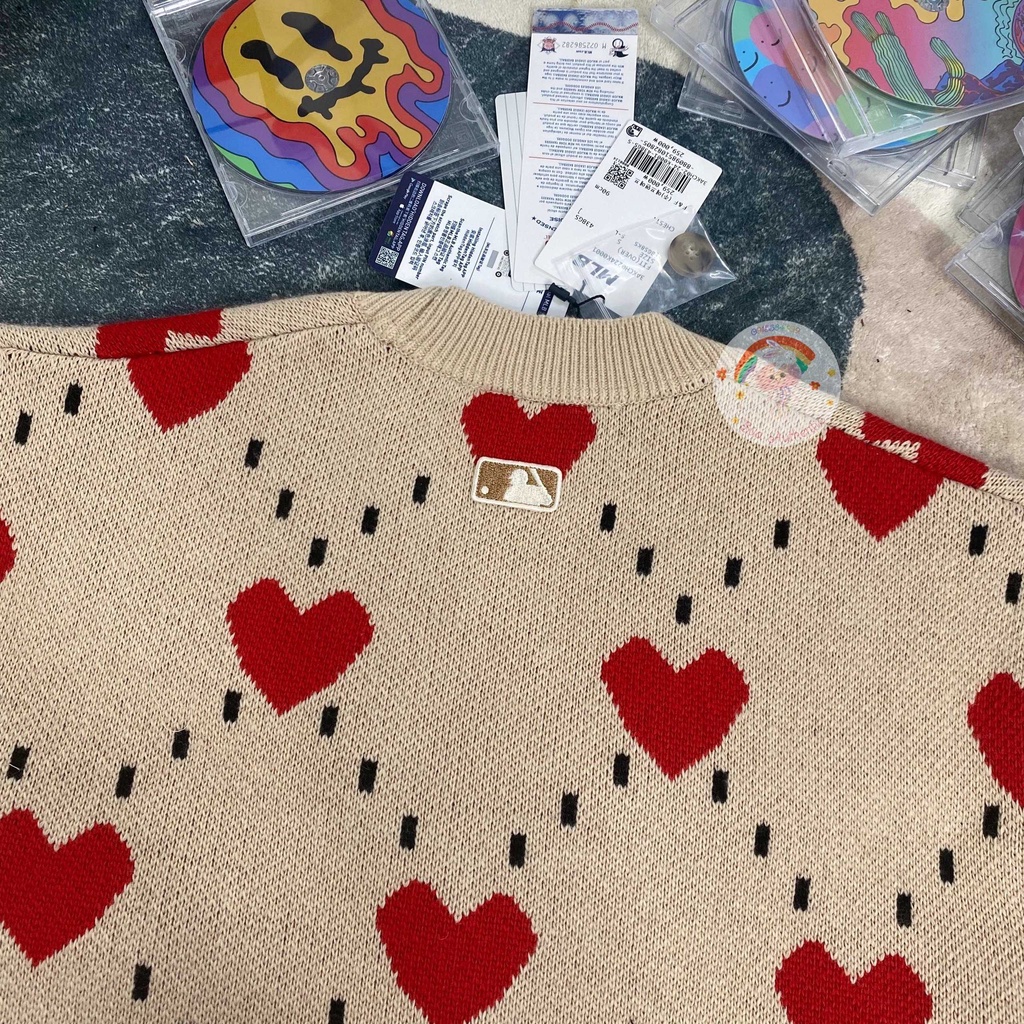 Áo Len Cardigan Unisex MLB Heart All-Over Cardigan BOSTON REDSOX