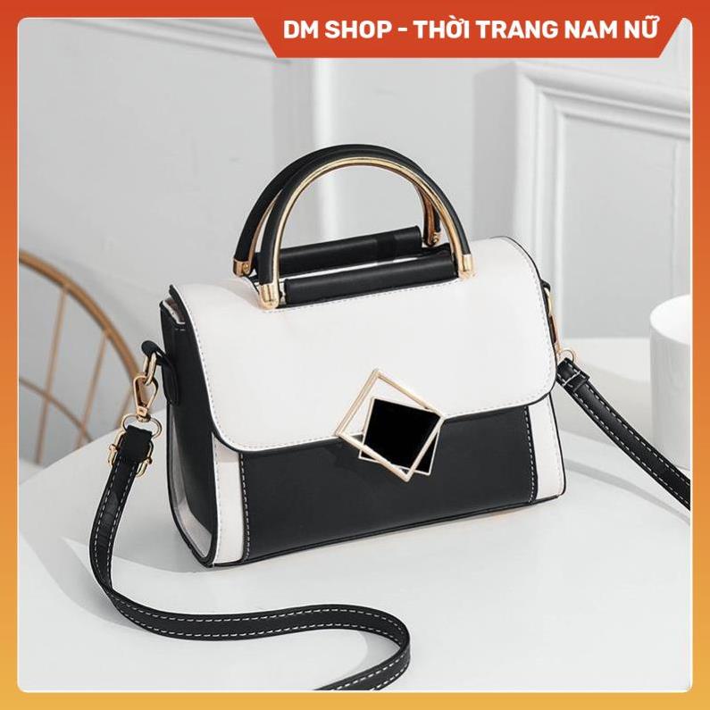 Túi Xách Nữ Đeo Chéo Cầm Tay , Túi Sách Đeo Vai Khóa Gương Vuông Đen Trắng Xanh Nâu Phong Cách Công sở hot