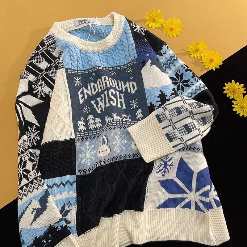 Áo Sweater Dệt Kim Dáng Rộng Phong Cách Retro Nhật Bản Thời Trang Thu Đông Cho Nam Giới