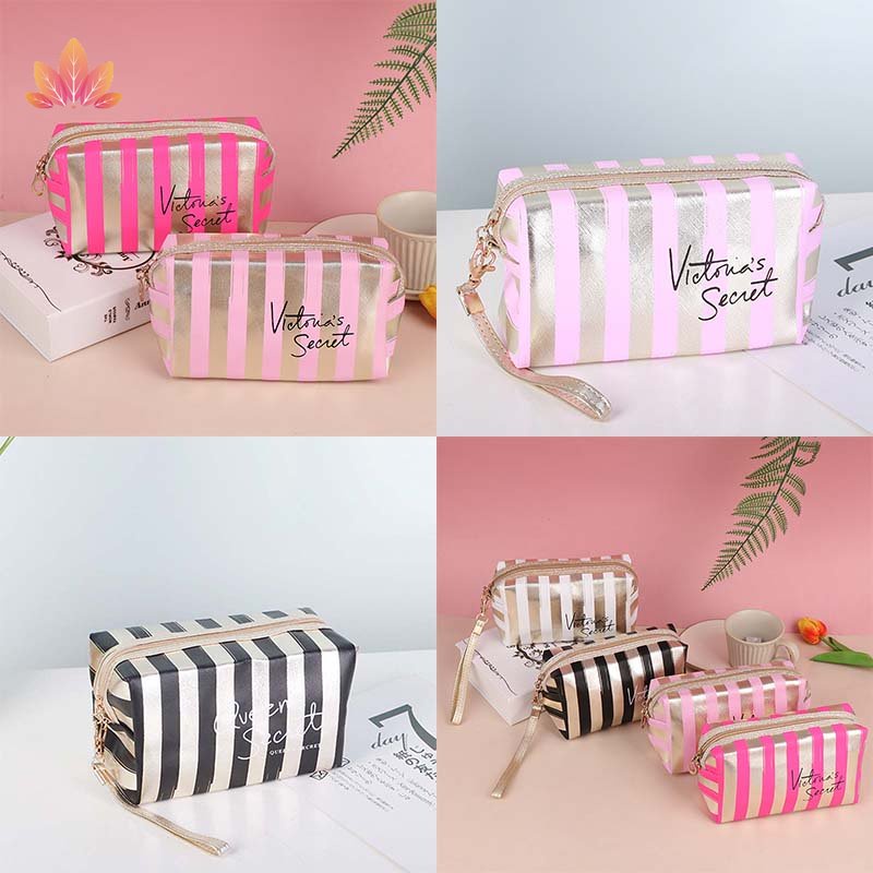 Túi Đựng Mỹ Phẩm JP5 Hình Bát Giác Bằng Da PU Họa Tiết Kẻ Sọc Màu laser Sang Trọng Tiện Dụng Cho Nữ