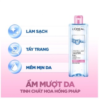 Nước tẩy trang Loreal Paris Micellar Water 3 in 1  400ml Pháp giúp làm sạch sâu cho da dầu da mụn