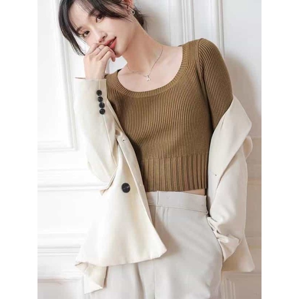 Aphrod Áo Thun Dệt Kim Mỏng Tay Dài Dáng Ôm Thời Trang Cho Nữ