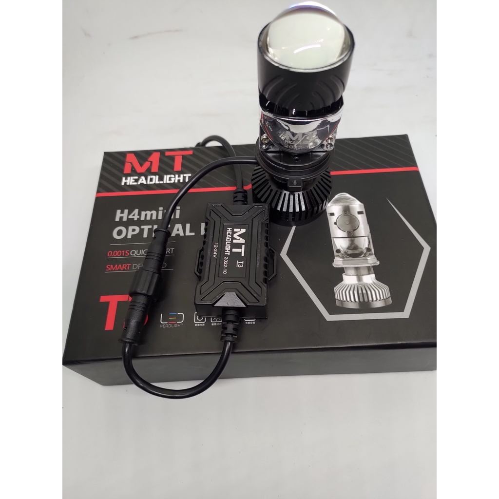 Đèn Pha LED Bi Cầu Mini H4 T3 Mẫu 2023 Kính Tím Lắp Ô tô, Xe Máy