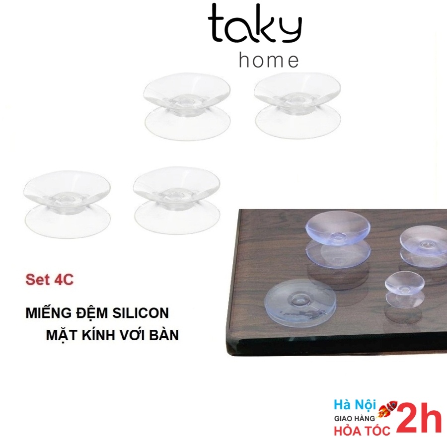 4 Miếng Đệm Silicon Kê Kính Mặt Bàn, Đệm Lót Giữ Kính và Mặt Bàn, Chống Xê Dịch Và Trơn Trượt Mặt Kính. TakyHome 5507