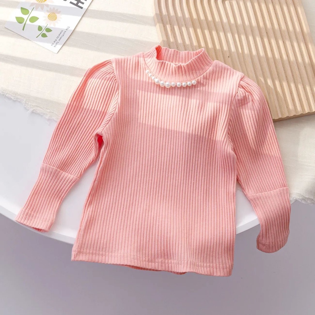 Đặc Biệt Mới Offer ~ Áo Thun Tay Dài Cổ Cao Vừa Nhỏ Phong Cách Mới Cho Bé Gái