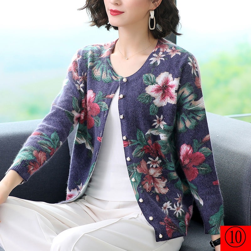 Áo Khoác Cardigan Dệt Kim Mỏng Cổ Tròn In Họa Tiết Màu Sắc Thời Trang Xuân Thu 2021 Cho Nữ