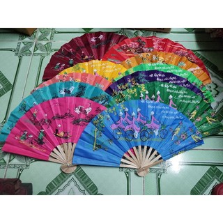 [ HOẢ TỐC ] Quạt vải cầm tay vẽ phong cảnh đồng quê Việt Nam