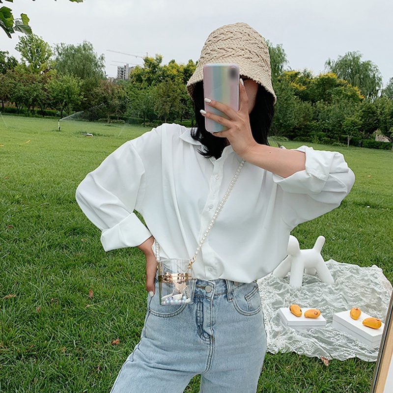 Túi đeo chéo IELGY mini trong suốt đính ngọc trai thời trang sang trọng cho nữ