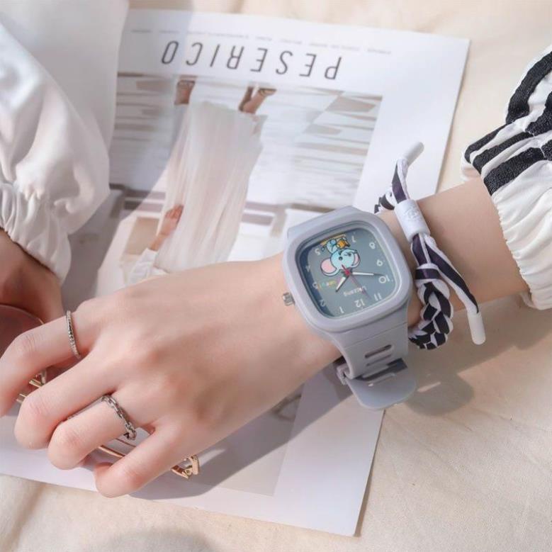 Đồng hồ U-SHOCK ULLZANG cho bé mặt vuông dây silicon tặng kèm vòng phản quang họa tiết dễ thương JOLIVO