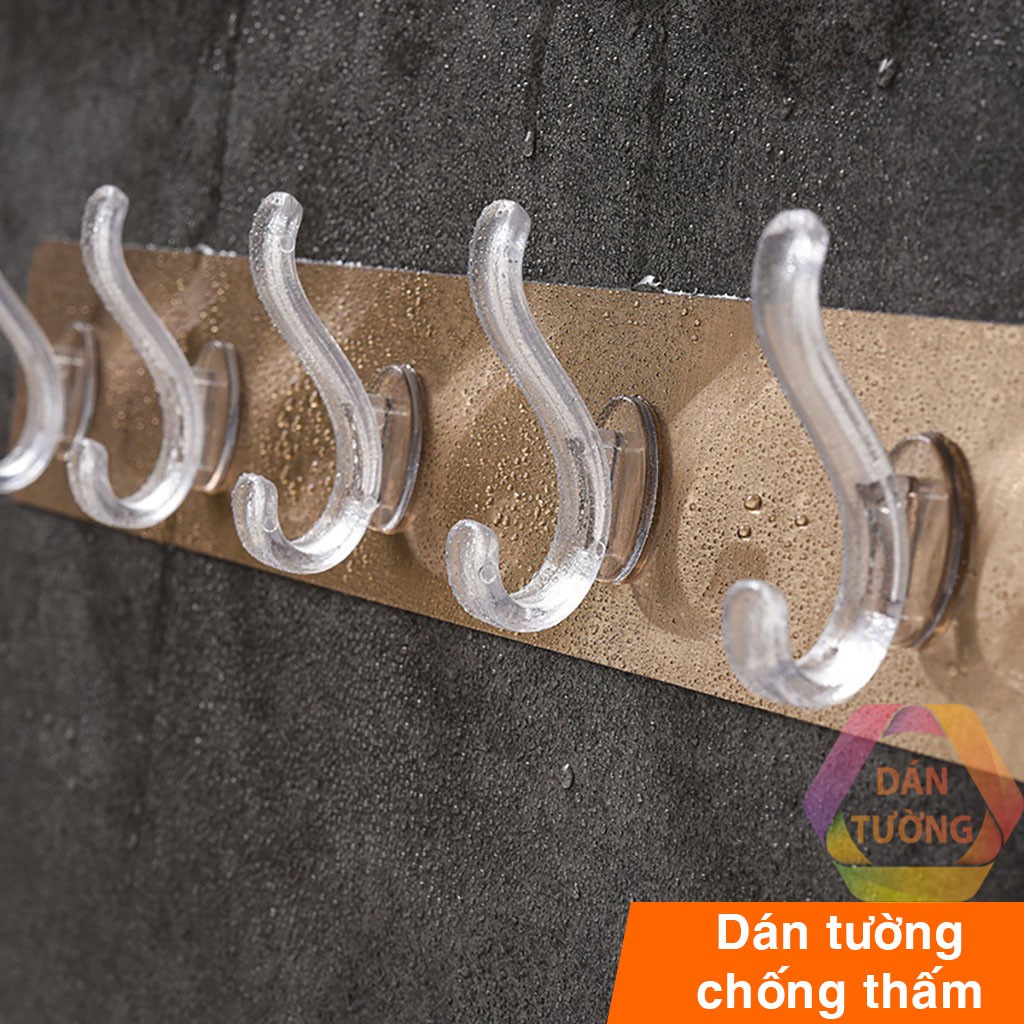 Thanh 6 Móc Dán Tường Phủ Bạc Chống Nước Siêu Dính, Chịu Lực Trên 10kg