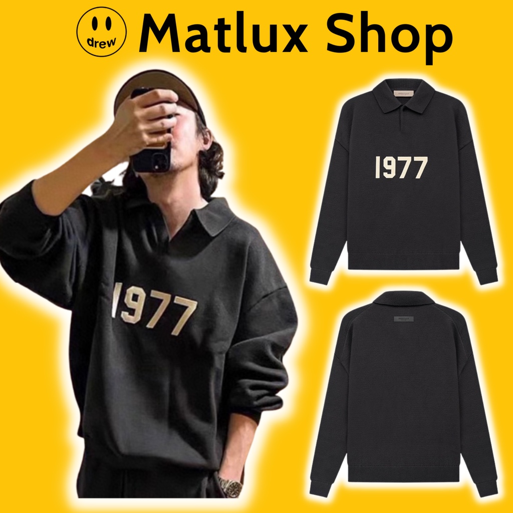 Áo polo dài tay FEAR OF GOD FOG ESSENTIALS KNIT 1977 Iron bản cao cấp, Áo len có cổ ESSENTIALS chất 