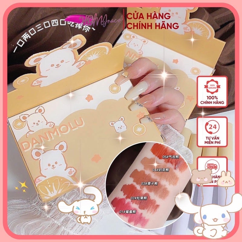 Set 5 Son Kem Lì DANMOLU Thỏ Dâu Cam Cute Giúp môi mềm mịn như nhung Vongee