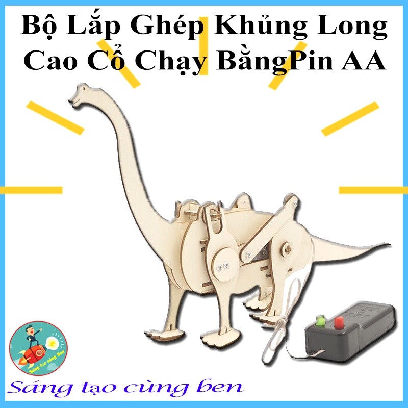 Đồ chơi lắp ghép Khủng Long ăn cỏ chạy bằng Pin AA, Theo phương pháp giáo dục sáng tạo an toàn cho bé, Stem, Steam