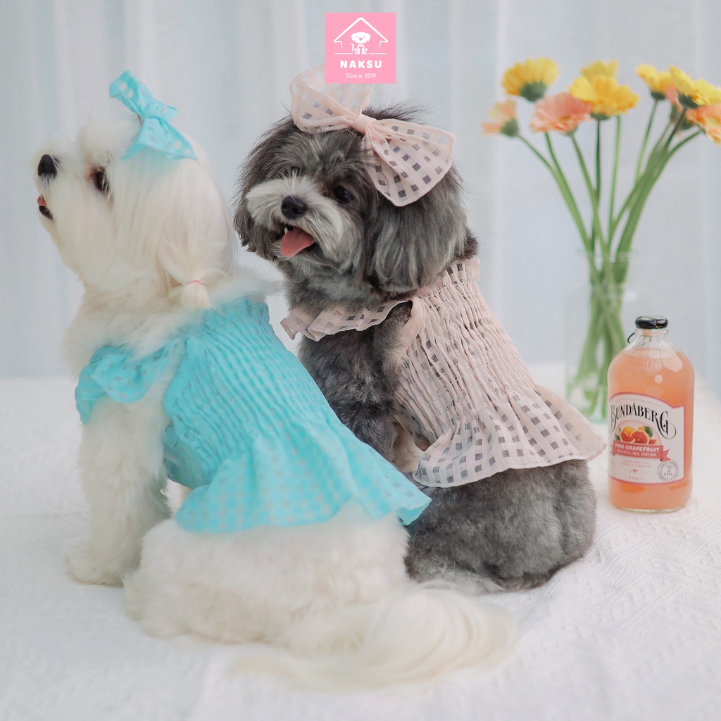 Áo Cho Thú Cưng Thiết Kế Kèm Nơ, Quần Áo Váy Cho Chó Mèo Chất Liệu Cao Cấp Naksu