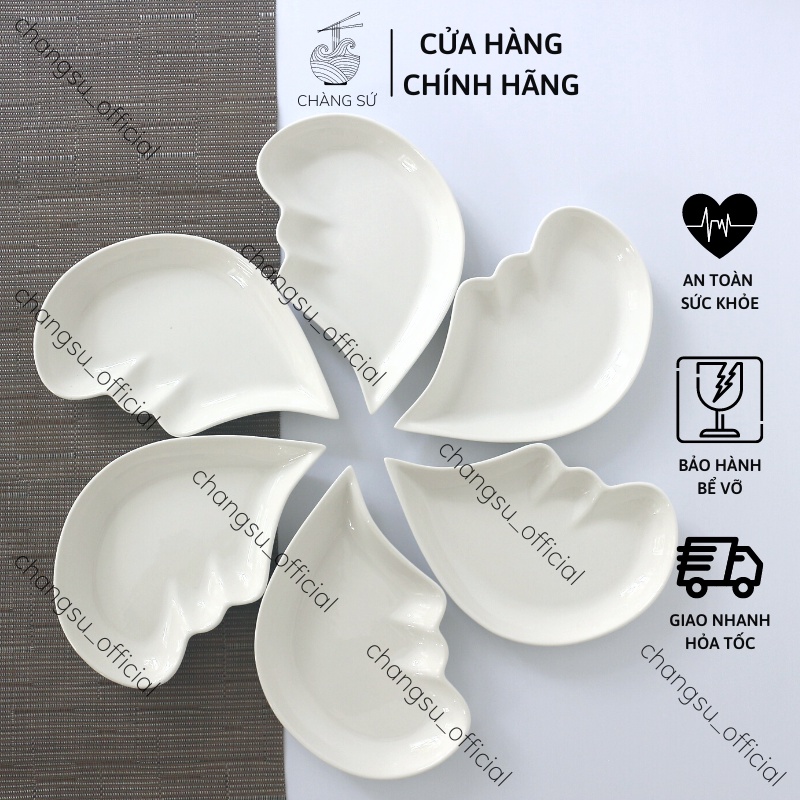 Bộ đĩa sứ decor 6 dĩa tim trang trí - Set đĩa hoa đẹp cúng gia tiên sứ - Vỡ 1 đổi 1