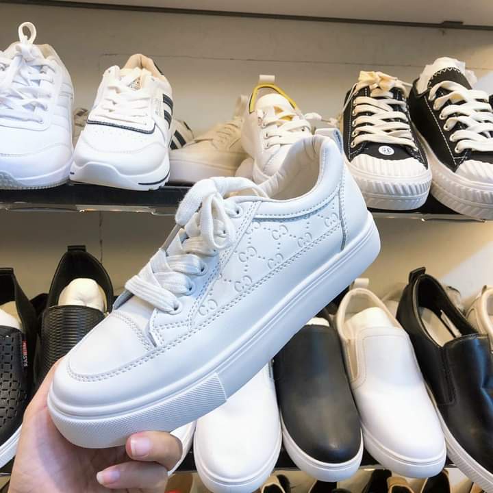 Giày thể thao nữ trắng sữa viền chỉ cg thời trang siêu mềm êm form chuẩn