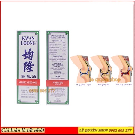 Dầu Gió Nóng Xoa Bóp Kwan Loong Oil - ĐỦ SIZE 15ML