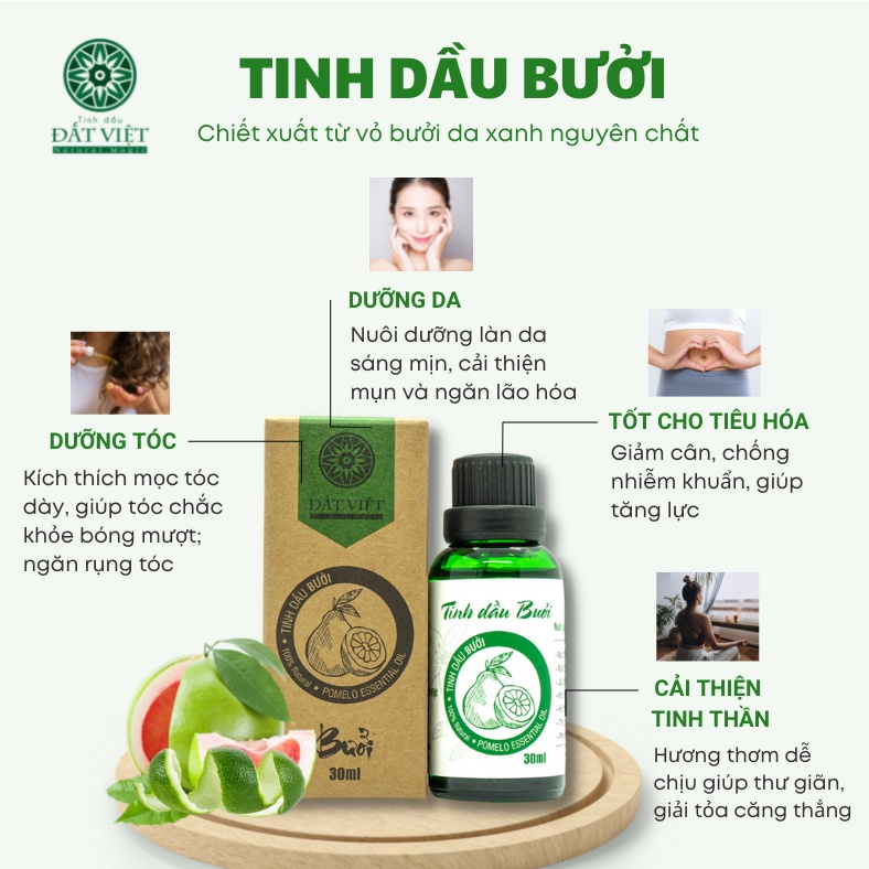 Tinh dầu Vỏ Bưởi Nguyên Chất Đất Việt chăm sóc tóc, dưỡng da, thơm phòng