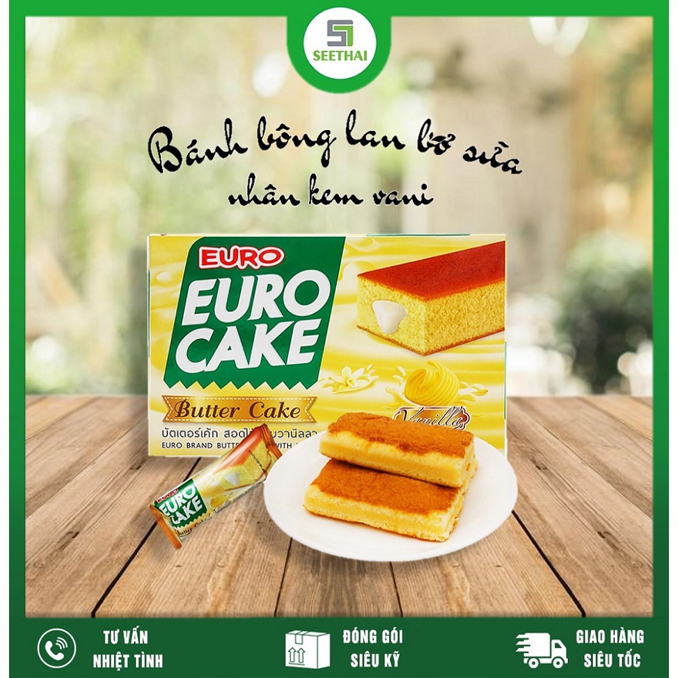 Bánh bông lan bơ sữa nhân kem vani EUROCAKE Thái Lan 204gr - hộp - Butter cake with vanilla cream