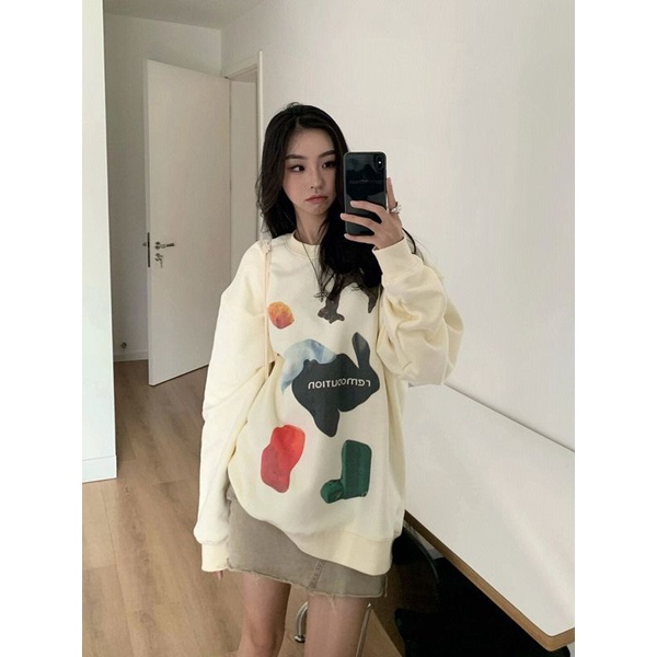 [MURIOKI] Áo Hoodie Cổ Tròn Dáng Rộng Phong Cách Mỹ Thời Trang Cho Nữ