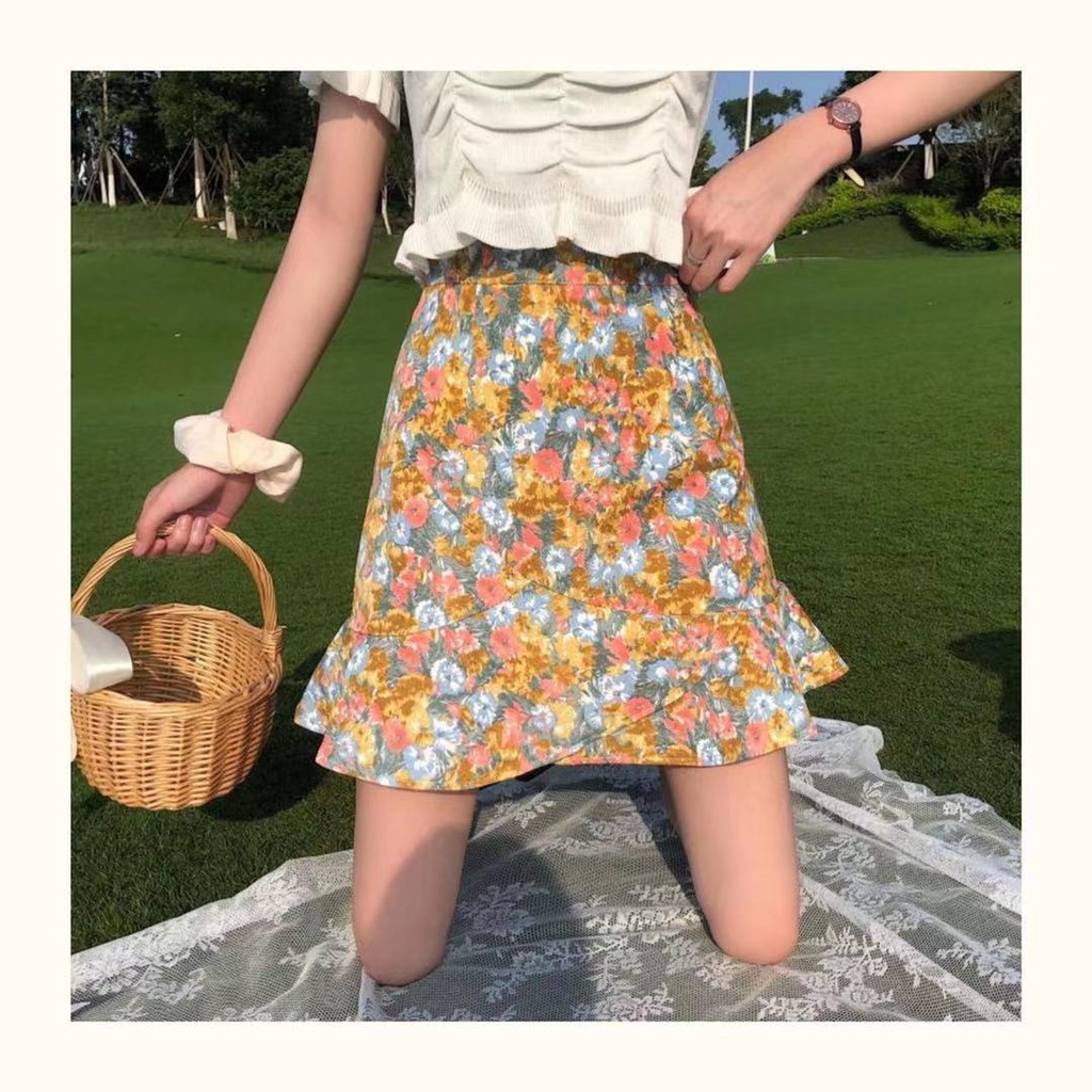 Chân Váy Đuôi Cá Dáng Chữ A Lưng Cao In Họa Tiết Hoa Phong Cách Hàn Quốc Thời Trang Mùa Hè 2022 Mới