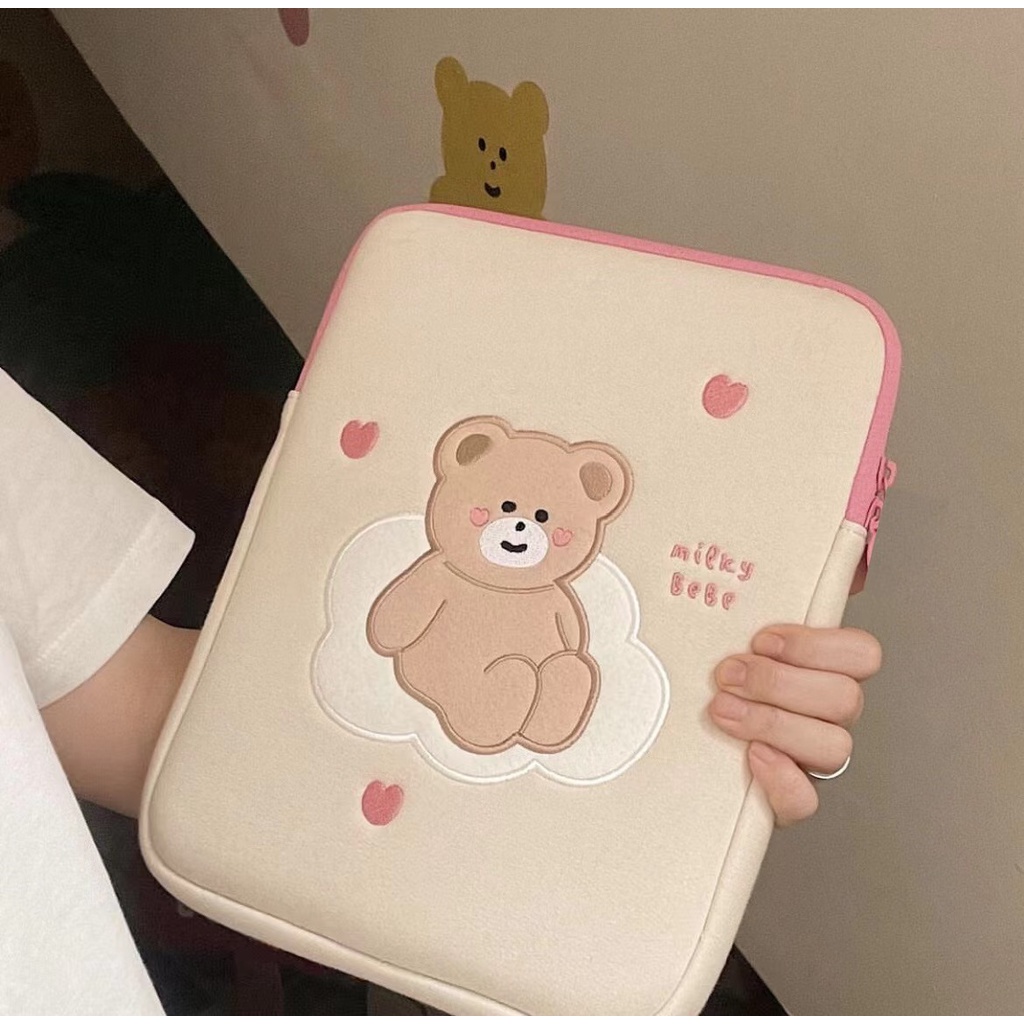 Túi Đựng Laptop Chống Sốc In Hình Gấu Hoạt Hình Dễ Thương Phong Cách Hàn Quốc Kích Thước 10 13 15 inch