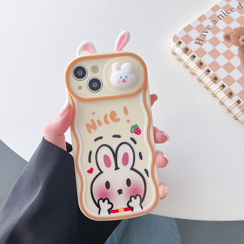 Ốp Điện Thoại Silicon Dẻo Hình Thỏ Vui Nhộn Có Cửa Sổ Trượt Cho iPhone 12 13 11 PRO MAX XR 11 12 PRO 13 PRO MAX14 14 PRO
