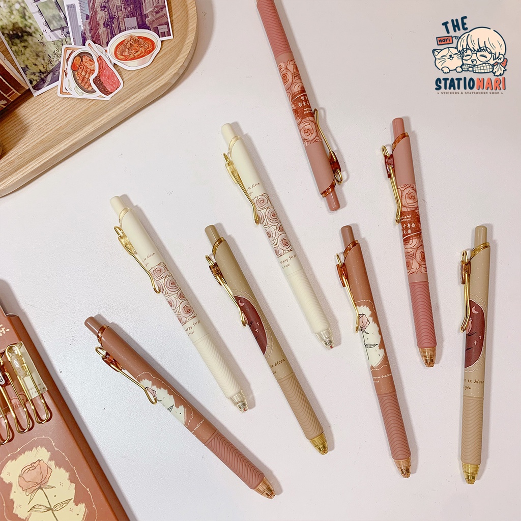 Bút bấm gel đen Mura ngòi 0.5mm Love and Rose