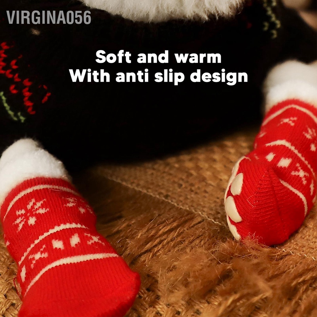 Virgina056 4 CÁI Vớ Giáng Sinh Cún Con Chống Trượt Ấm Áp Mềm Mại Màu Đỏ Dễ Thương Bảo Vệ Chân Thú Cưng cho Chó Mèo
