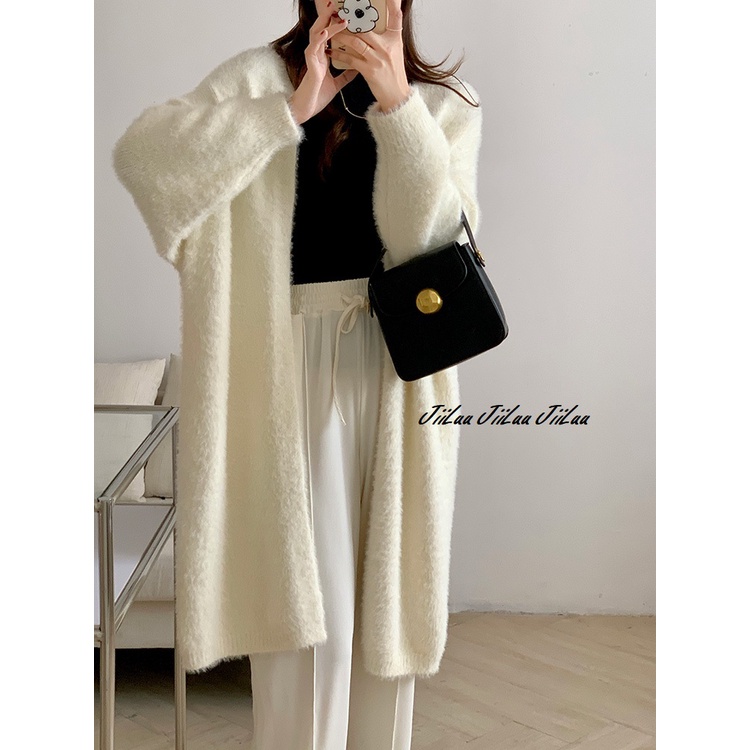 Cardigan len lông thỏ dáng dài qua đùi