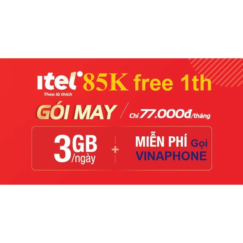 Sim 4G iTel iTelecom May77, Data 120Gb/Tháng, Gọi Miễn Phí, Free 60 tin nhắn, Sim indochina v77 - mạng Vinaphone giá rẻ