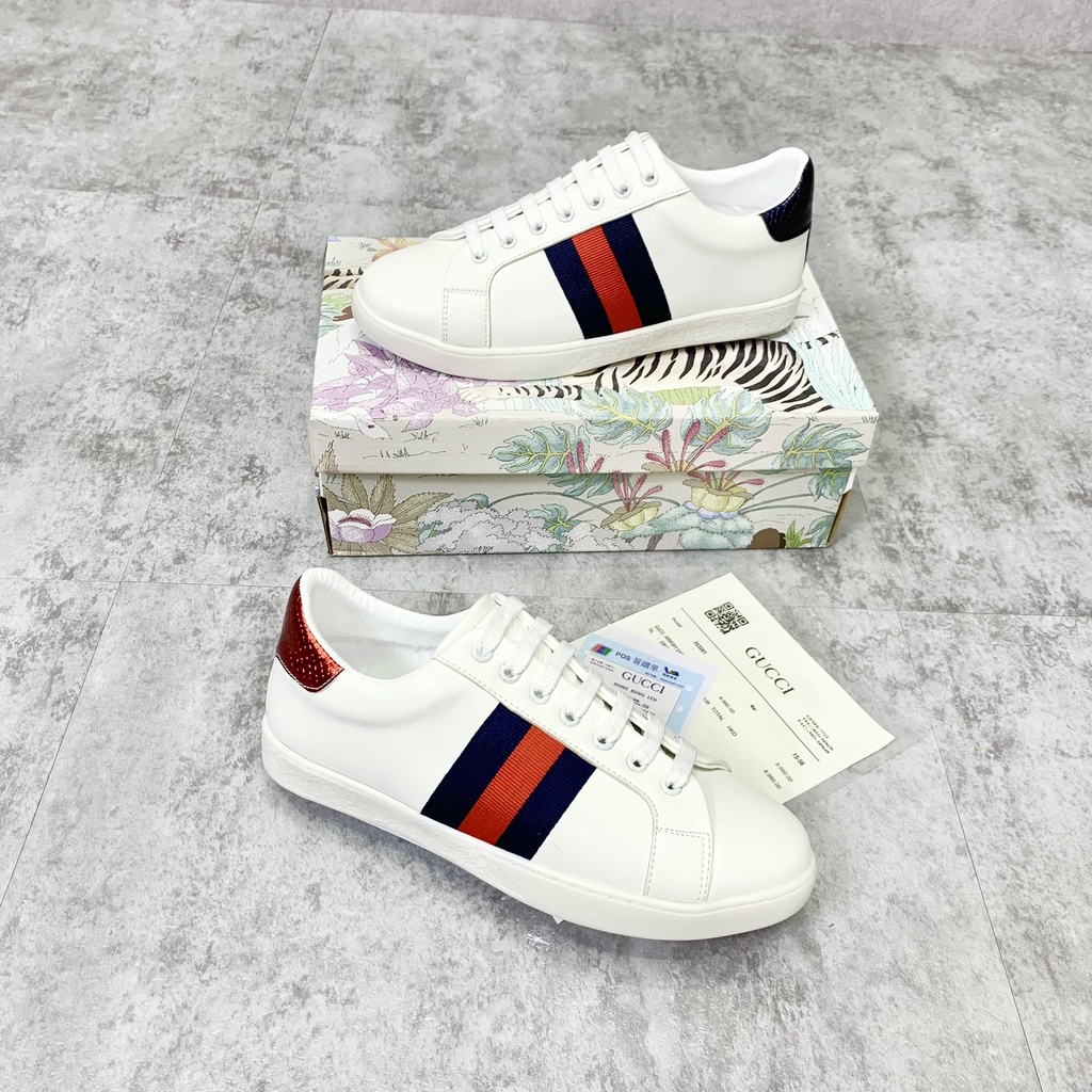 Giày Da Thể Thao Sneaker Nam Nữ Thêu Vạch Trơn Sọc Xanh Đỏ Gót Vảy Chữ Classic GS08P