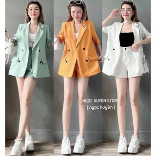 Sét vest 3 món, sét bộ đồ nữ vest tay ngắn mix quần ống rộng cùng tone màu lịch sự,sang trọng, sét vest hàn quốc