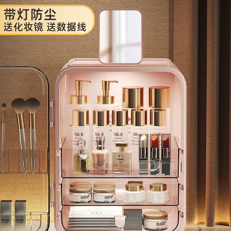 Tủ đựng mỹ phẩm, hộp đựng mỹ phẩm, nước hoa có đèn Led chống bụi