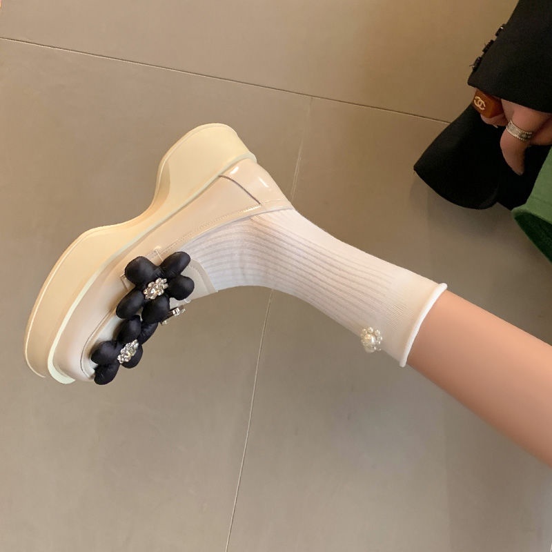 Giày Lười Da Đế Dày Đính Hoa Thời Trang Cho Nữ